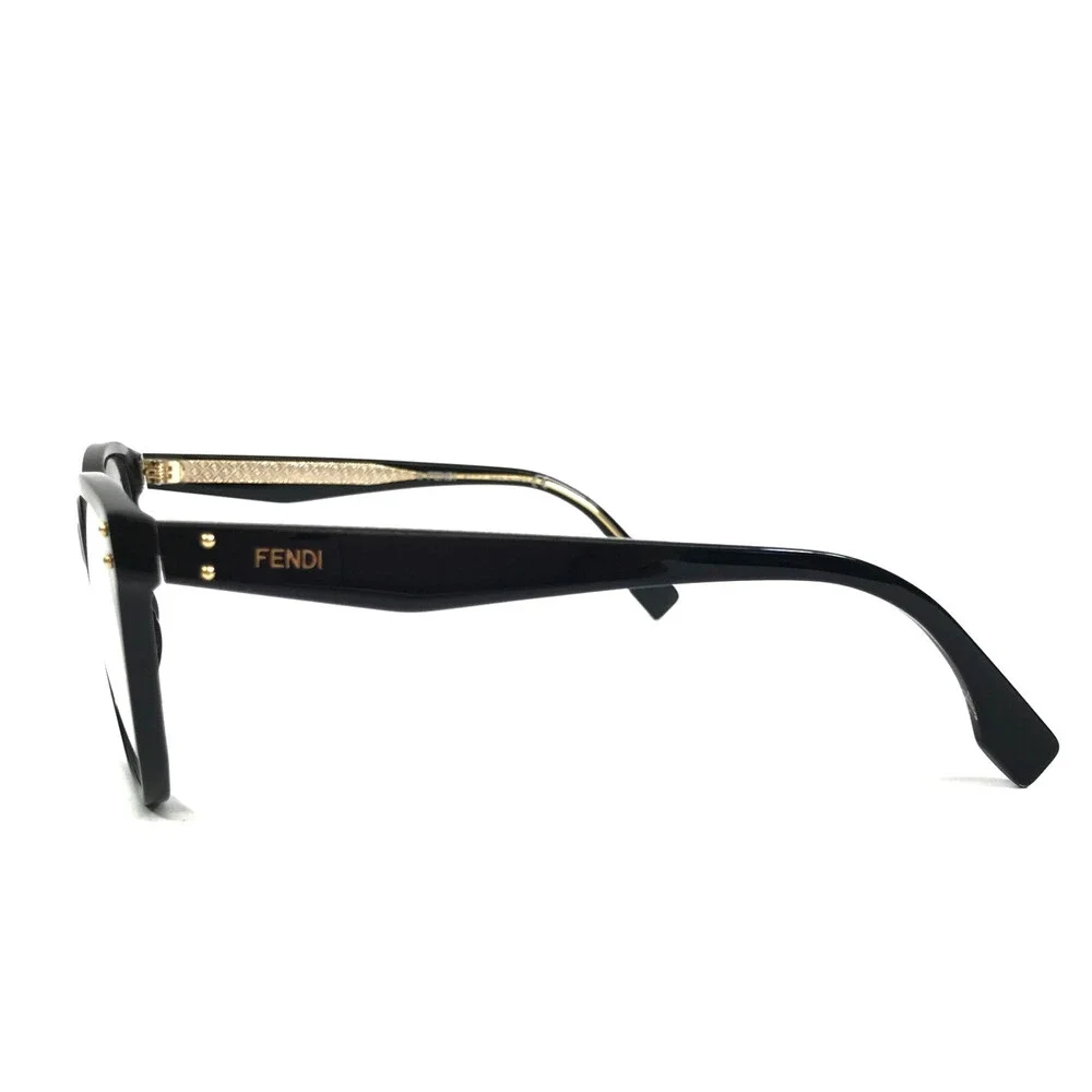 Fendi Eyeglasses Frames FE50006I 001 Shiny Black Gold Cat Eye Full Rim 53-17-140